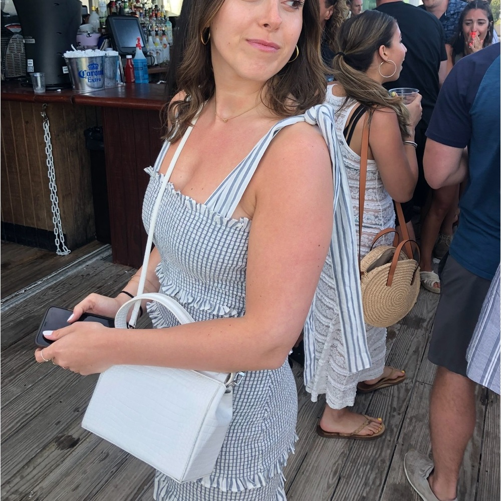 LoveShackFancy Belle Striped Mini Dress - Blue and White